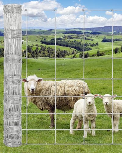 GarveeLife Heavy Duty Cattle Farm Fence, 4ft x 328ft Galvanized Goat Deer Fence, Heavy Zinc Coating Hog Wire Fencing for Yard Livestock Animals Protection
