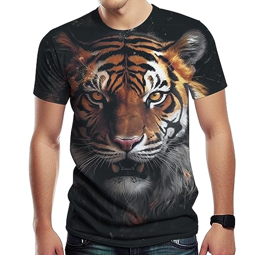 Girren 3D Tiger T-Shirts for Men Novelty Tiger Animal Printed T-Shirt Casual Summer Tee Top,Black2,L