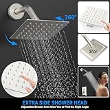 Shower Faucet Set, 12" Ceiling Mount Rainfall Shower System with 2 Rain Shower Head and Multi-function Handheld Head Push Button Diverter Shower Faucet Trim Kit (12", Brushed Nickel)