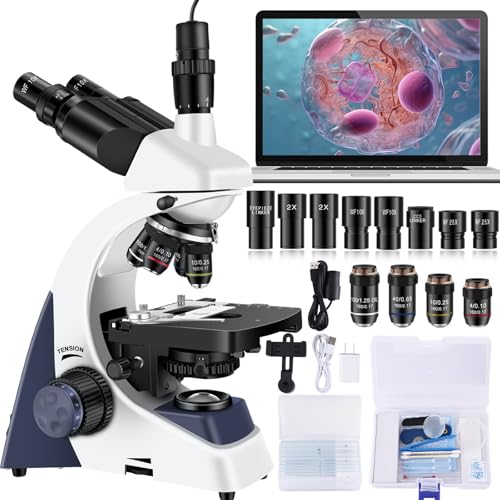 Woehrsh Microscope for Adults 40X-5000X Magnification Lab Grade with Dual Mechanical Stages and HD USB Camera Trinocular Microscope