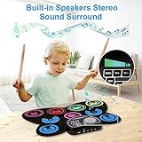 9-Pads Electronic Drum Set with Headphone Jack Speaker Drumsticks & Pedals, Holiday Gifts for Kids