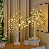 2 Pack 144 LED Artificial Tree Lamp with Timer, DIY Birch Tree with LED Lights, Lighted up Tree Lamp USB/Battery Powered, Fairy Light Spirit Tree for Table Home Bedroom Christmas (Warm White)