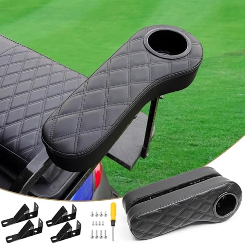 LEAPGOMAX Golf Cart Diamond Armrest with Cup Holder for Rear Seat, Upgraded Stable Triangle Support Frame No Drilling for EZGO Club Car DS Precedent Yamaha Golf Carts Arm Rest with 1" Side Square Tube