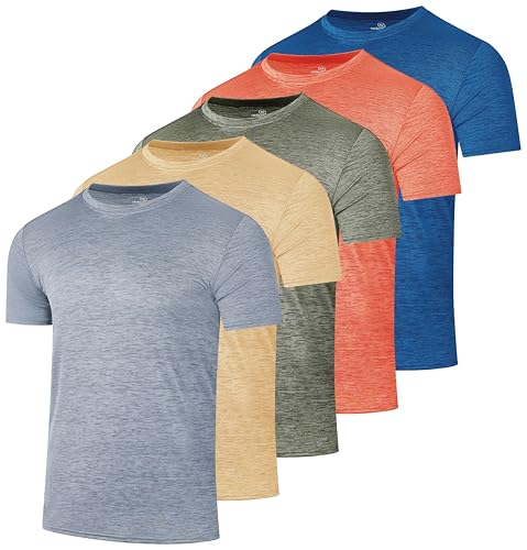 5 Pack Men’s Active Quick Dri Dry Fit Crew Neck T Shirts Athletic Running Gym Workout Short Sleeve Tee Tops Camisas para Hombres Summer