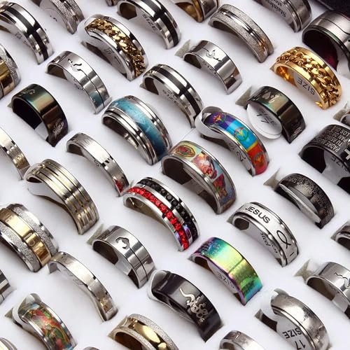 50pcs Mix LOT Stainless Steel Rings Wholesale Men Women Fashion Jewelry lot