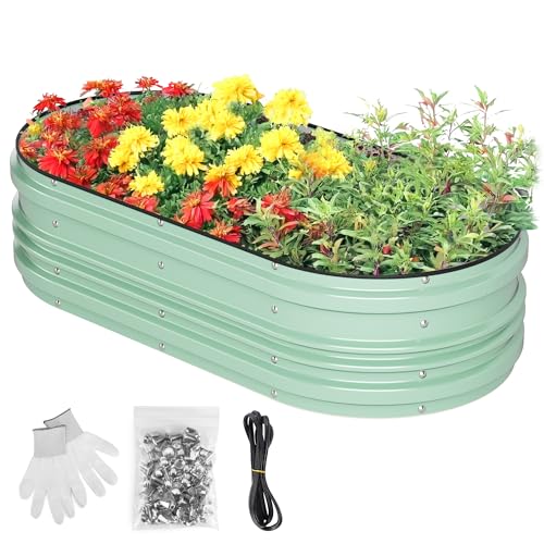 WORKPRO 4x2x1ft Galvanized Raised Garden Bed Set, Rust & Corrosion Protection, Easy Assembly, Safe Edge, Ideal for Vegetables & Flowers, Green