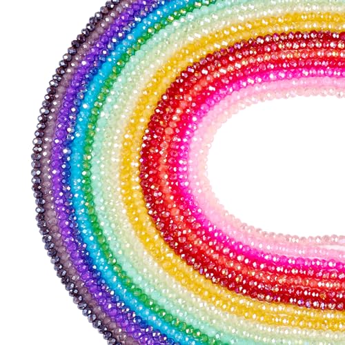 Magibeads 2736Pcs Rondelle Glass Beads 3x2mm Faceted Crystal Beads Iridescent Small Seed Beads Rainbow Pony Beads Colorful Kandi Beads for Crafts DIY Bracelet Jewelry Making Supplies