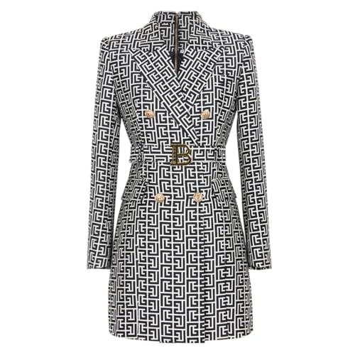 Women Workmanship Geometric Pattern Fall Winter Elegant Slim Office Blazer Dress Mixed Color M