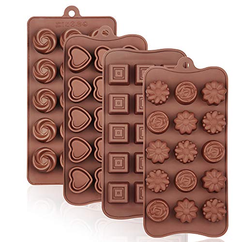 La chat 4 Packs Silicone Molds for Chocolate, Food Grade no-stick Baking, candy and butter Mold with different shape (4 packs different style)