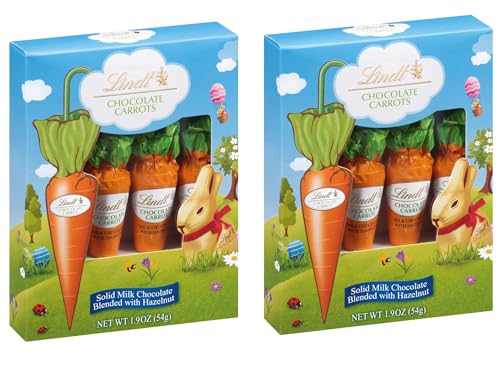 Lindt Chocolate Carrots - Solid Milk Chocolate Carrot Shaped Treats Blended with Hazelnut - Pack of 2 - Smiling Sweets - Great Addition to Easter Baskets - Fun for Everyone