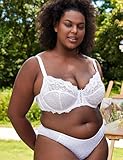 Wingslove Women's Sexy Lace Bra Non Padded Underwire Unlined Bra Full Coverage Plus Size Lace Bralette (White, 34B)