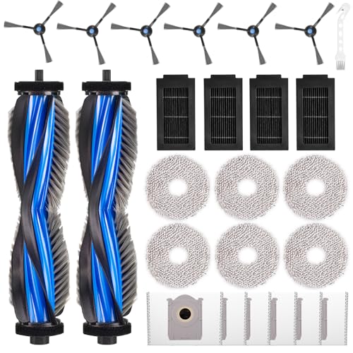EOVWAEO 25 Pack Accessories for ECOVACS DEEBOT T50 PRO Omni / T50 Omni Robot Vacuum, Replacement 2 Anti Tangle Main Brush 6 Mop Pads 6 Dust Bag 6 Sidebrush 4 Filter 1 Cleaning Brush