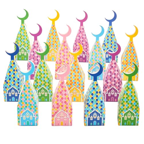 Kritkin 60 Pcs Gable Ramadan Gift Boxes Kareem Paper Eid Mubarak Gift Boxes Muslim Eid Mubarak Box Eid Mubarak Favors for Ramadan Party Candy Supplies Kids Goodie Wedding Mosque Decorations, 6 Designs