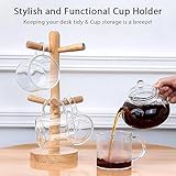 Aquach Coffee Glass Mugs Set of 4, 12 oz, Including Wooden Cup Holder Tree, 6 Hooks