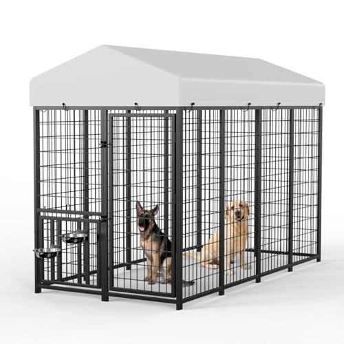 Large Dog Kennel Outdoor Pet Pens Dogs Run Enclosure Animal Hutch Metal Coop Fence with Roof Cover