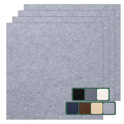 VallisCo 30 Pack Carpet Tile - 12” X 12” Self Adhesive Carpet Floor Tiles Anti-Slip Squares Peel and Stick Floor Tilel DIY Installation for Bedroom (Light Gray)