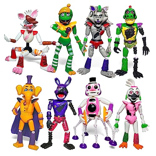 Toysvill 8 pcs Inspired by Game Five Night Toys | Ultimate Custom Night | FNAF Action Figure [Withered Bonnie, Orville, Mangle, Gator, Happy Frog, Roxanne Wolf, Chica, and Music Man]