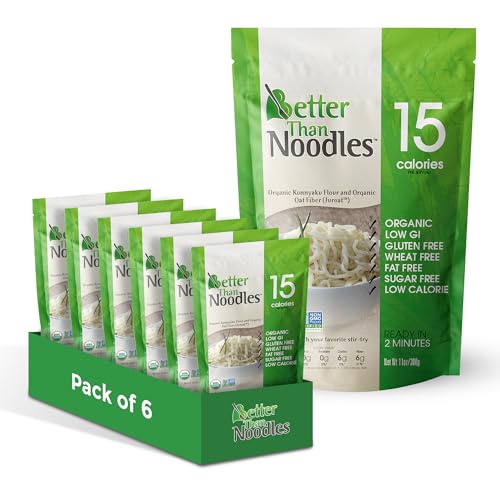 Better Than Noodles - USDA Organic Certified Shirataki Noodles, Low Carb, Keto-Friendly, Gluten-Free, No Odor, Instant Ready, Konjac Pasta & Rice Alternative – 14oz (Pack of 6)
