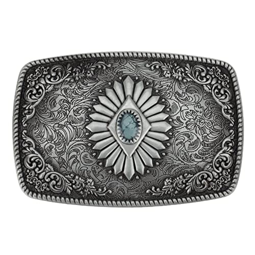 Western Denim Oval Belt Buckle with Silver Smooth Buckle, Gem pattern alloy belt buckles