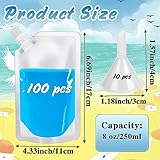 100 Pcs Plastic Flasks,8 Oz Drink Pouches Bulk,Reusable Drink Pouches,Leak-Proof Food Grade Plastic Flasks for Travel