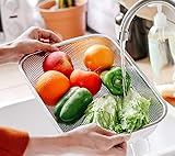 Cedilis 2 Pack Large Stainless Steel Colander Strainer, 6 Quart Mesh Vegetable Washing Basket, Rectangle Drainer Sink Basket for Vegetable Fruit Food (15" x 11" x 2.6")