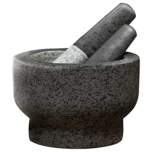 ChefSofi Extra Large 8 Inch 5 Cup-Capacity Mortar and Pestle Set - Black Polished Exterior - One Huge Mortar and Two Pestels: 8.5 inch and 6.5 inch