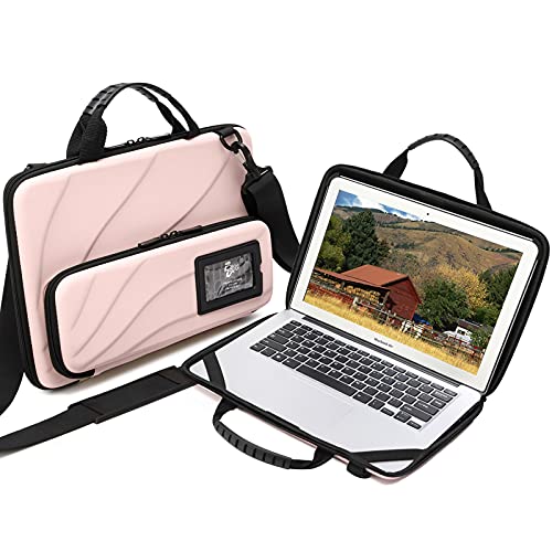 Laptop Case for 13-14 Inch Macbook Pro Air Chromebook HP Lenovo Work-in Notebook Computer Hard Shell Laptop Bag for Men Women with Pouch and Shoulder Strap (Pink,13"L x 9"W)