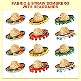 Yunsailing 36 Pcs Fiesta Party Supplies Fabric Straw Sombrero Headbands Necklaces Eyeglasses for Mexican Party(Modern Style)