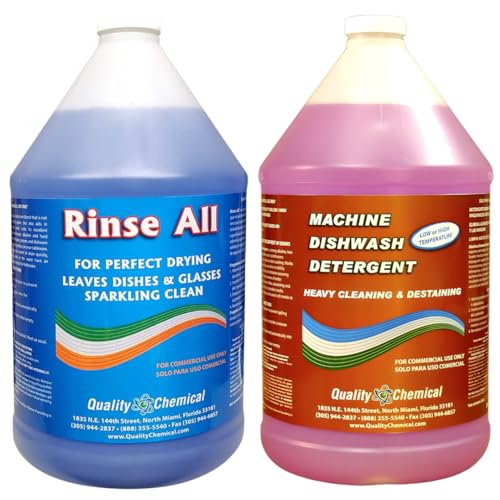 Quality Chemical Heavy Duty Liquid Alkaline Commercial Dishwasher Detergent (1 Gallon) - Rinse All/Commercial Industrial Grade Rinse Aid/Dishwasher Rinse Aid, heat and cool dry Finish (1 Gallon)