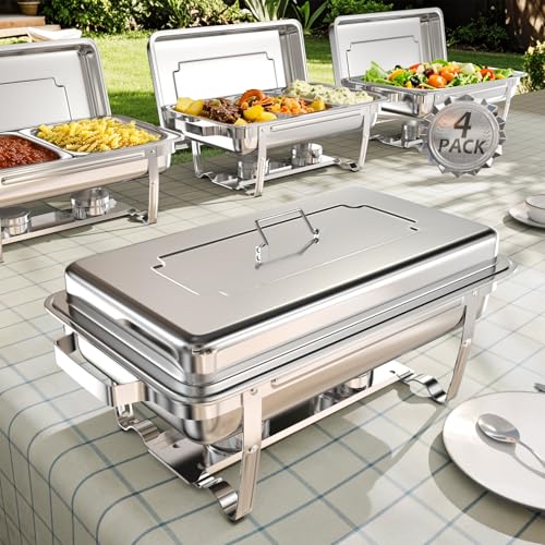sifer 9Qt 4Pack [Multi-Size] Chafing Dish for Buffet | 80% Faster Screwless Assembly & Stackable Design for Wedding/Home/Christmas Buffets