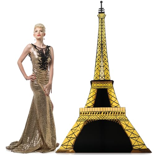Leinuosen 6 ft French Theme Party Decoration Eiffel Tower Cardboard Cutout Stand up Life Size Paris Tower Photo Prop Back Drop for Bastille Day France Themed Party Birthday Home Outdoor Decor (Golden)