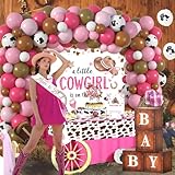 Little Cowgirl Baby Shower Decorations - Pink Western Girl Baby Shower Decorations with Cowgirl Balloons Arch, A Little Cowgirl is on The Way Backdrop & Tablecloth, BABY Boxes and CowGirl Cake Toppers