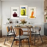 Kitchen Wall Art 3 Piece Cucumber Carrot Beet Picture Vegetable in Bottle Painting Pickle Canvas Prints Funny Artwork Dining Room Bar Restaurant Wall Decor Framed(Kitchen-6,12.00"x16.00"x3P)