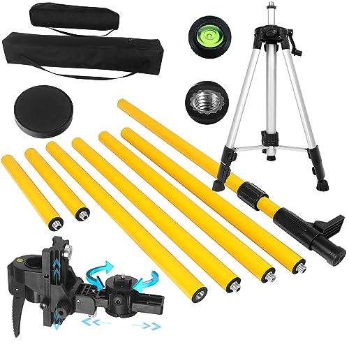 FenorGan Laser Level Pole with Tripod, 13.8 Ft./4.2M Telescoping Pole&3.9 foot/1.2M retractable tripod,With 5/8&1/4 interface screws (6.25 inches/2.36 inches) thread for Rotary and Line Lasers