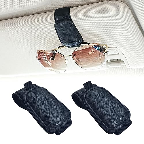 Yuoyar 2 Packs Magnetic Sunglass Holder for Car Visor - Universal Sunglasses Clip for Different Size Eyeglasses - Convenient Interior Car Accessories (2, Black)