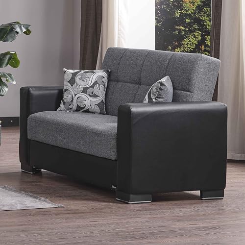 Sweet Home Stores 72" Loveseat with Storage, Firm, Fabric, 2 Seater, Convertible Small Sleeper Couch Bed for Living Room or Home Office, Gray-05