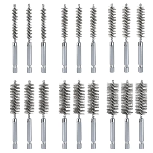 18pcs Wire Bore Brush Set with 1/4" Hex Shank for Power Drill - 6 Size (8/10/12/15/17/19mm)