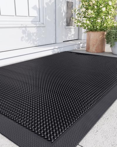 DEXI Front Door Mats Outside Entrance, Heavy Duty Non-Slip Rubber Entry Mat, Winter Dirt Trapping Waterproof Low-Profile Welcome Doormat for Entryway, 24x36, Black