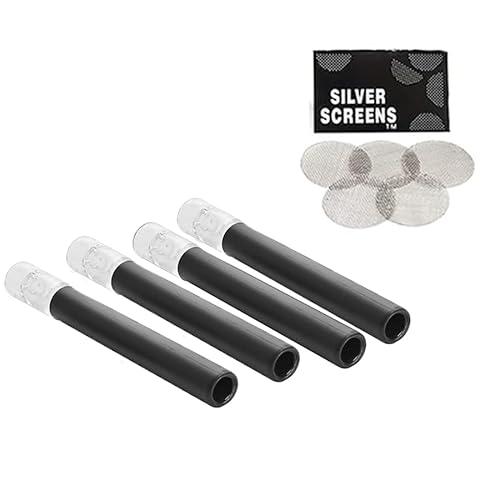 Glass Stem Tubes,Shatterproof Black Wrap Insulated Laboratory Glass Tube Stems,4x 110mm Tubes with 5 Metal Pipe Screen(11mm/4.3inch, 4)