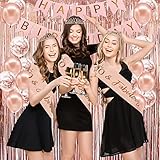 40th Birthday Decorations Women, Happy 40th Birthday Banner, Crown, Sash, Cake Topper And Number Balloon, Rose Gold 40 Birthday Party Decorations For Women