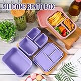 Baderke 2 Pcs Silicone Bento Box for Kids Lunch Box with 3 Compartments Leak proof lunch Container for Children Toddlers for Microwave, Freezer and Dishwasher(Light Purple, Light Pink)