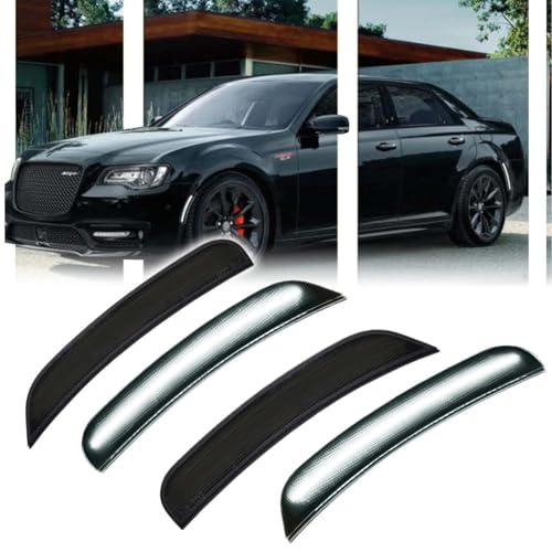 GSOWO 4 PCS LED Side Marker Light Kits for Chrysler 300 2015-2024, Full LED Strip White Front Rear Bumper Light, Smoked Lens Fender Sidemarker Lamps, OEM Replacement