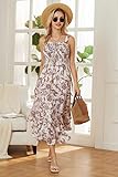 GRACE KARIN Women's 2025 Summer Floral Boho Dress Square Neck Strapped Swing A Line Sundress Beach Long Maxi OutfitsBeige M