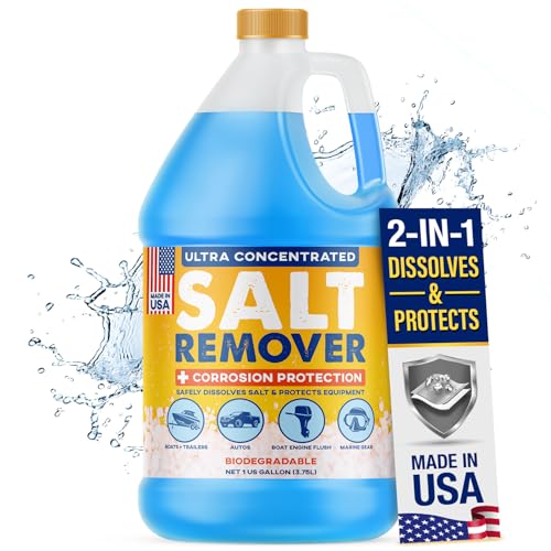 [1 Gallon] Concentrated Salt Remover + Corrosion Protection - Made in USA, Salt Gone for Boats & Cars, Ideal for Marine Engine & Outboard Motor Flush, Washes Salt Away from Boats, Vehicles, & Trailers