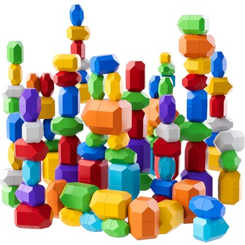 Lucky Doug 50 PCS Extra-Large Stacking Rocks Toys for Age 1-3 2-4, Safe Montessori Stacking Building Blocks Stones Toddlers Toys for 1 2 3 4 Year Old Boy Girl, Sensory Toys Gifts for Kids Age 1-2 2-4