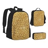 Yiubdhon Shiny Golden Glitter Stars Backpack 3PCS Backpack Set 17 IN Computer backpack Laptop Backpack