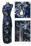 7Fairy Women's Vtg Navy Blue Keyhole Long Cheongsam Chinese Dress Size 14 US/ Tag Size 44/ CN 4XL