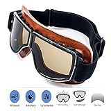 CYNEMO Motorcycle Goggles Vintage Pilot Leather Riding Glasses Scooter ATV Off-Road Anti-Scratch Dust Proof Eyewear for Men Women Adult