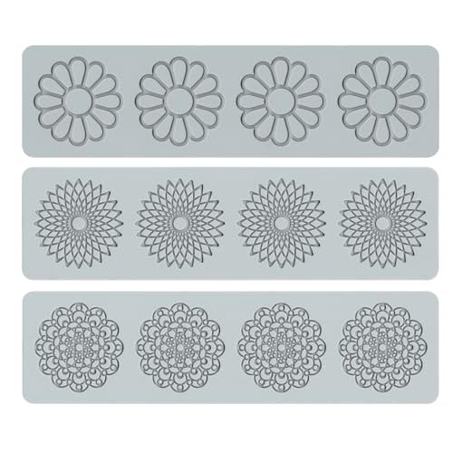 Embossing Lace Fondant Molds, Multi Circle Flowers Lace Mat Wedding Cake Decoration Tool, Rattan Shaped Cupcake Mat Silicone Molds Set of 3
