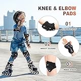 2PM SPORTS Knee Pads for Kids, Wrist Guards Knee and Elbow Pads Set with Drawstring Bag, Protective Gear Set for Girls Boys Roller Skating Cycling Skateboard - Black Medium